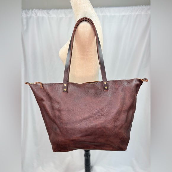 PORTLAND LEATHER GOODS LEATHER TOTE BAG ZIPPER-COLDBREW - Picture 3 of 7